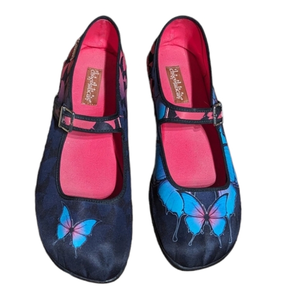 Hot Chocolate Design Shoes - Chocolaticas Dark Butterfly Fabric Vegan Mary Jane Shoes (10)
